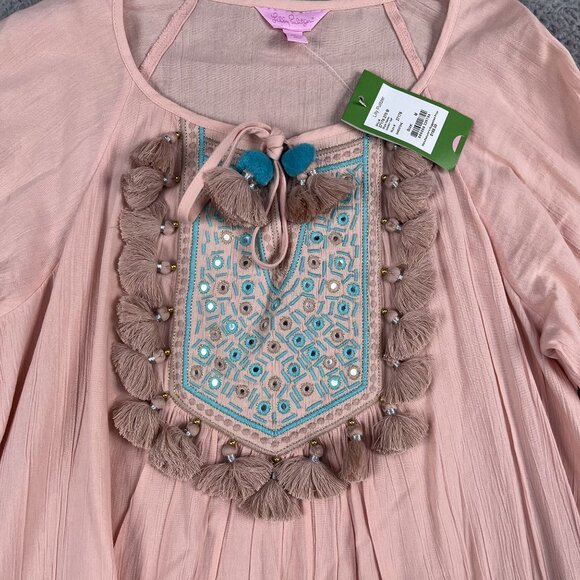 NWT Lilly Pulitzer Boho Shandy Blouse Womens Medium Sandstone Bell Sleeve - Picture 9 of 9